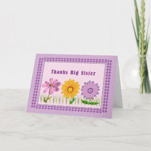 Carte de remerciements, Grande Soeur, Fleurs Peint