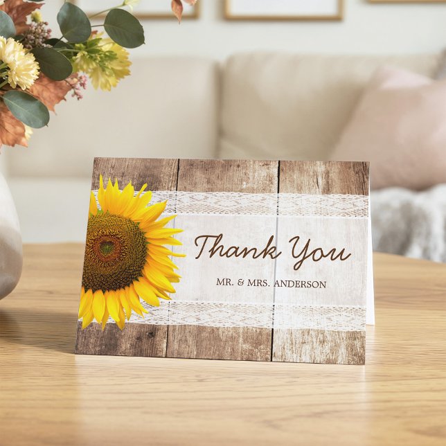 Carte De Remerciements Grange rustique en bois de campagne Tournesol Dent (Créateur téléchargé)