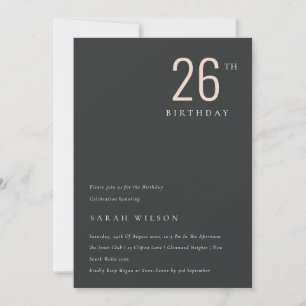 Carte De Remerciements Gras Minimal Noir Blush N'Importe Quel Âge Anniver