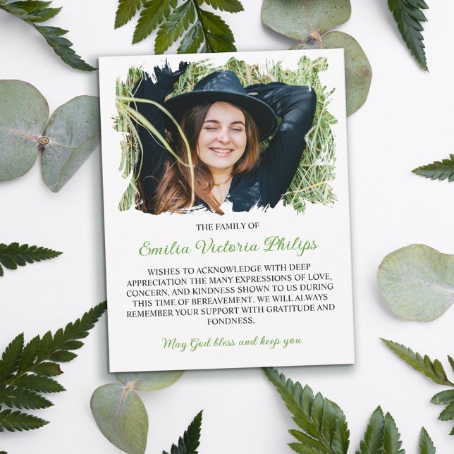 Carte De Remerciements Grass Green Brossé Frontières Photo Bereavement (Créateur téléchargé)