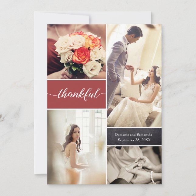 Carte De Remerciements Gratuit Orange Brûlé Script Mariage photo personna (Devant)