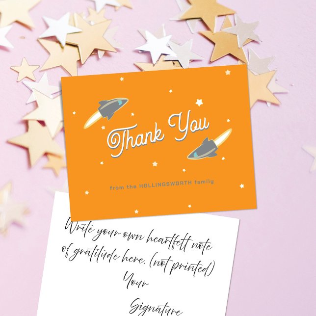Carte De Remerciements Gray Rockets and Stars Navy Orange (Créateur téléchargé)