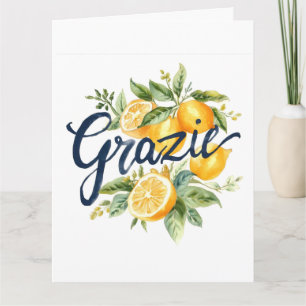 Carte De Remerciements Grazie - Aquarelle élégante de citrons italiens