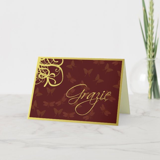 Carte De Remerciements Grazie brun chocolat et or (Devant)