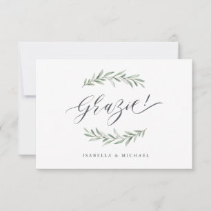 Carte De Remerciements Grazie ! Calligraphie simple végétation rustique