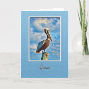 Carte De Remerciements Grazie, Merci, Italien, pélican