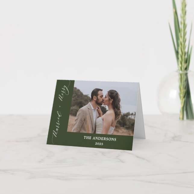 Carte De Remerciements Green 2 Photo Joyeux Mariage marié Noël (Devant)