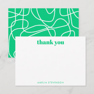 Carte De Remerciements Green Abstrait Modern Line Art Nom personnalisé