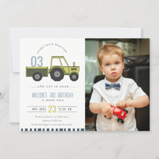 Carte De Remerciements Green Blue Farm Tracteur Enfants Photo Anniversair