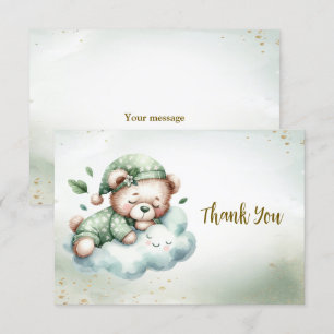 Carte De Remerciements Green Boho Sleeping Teddy Bear mignonne Party