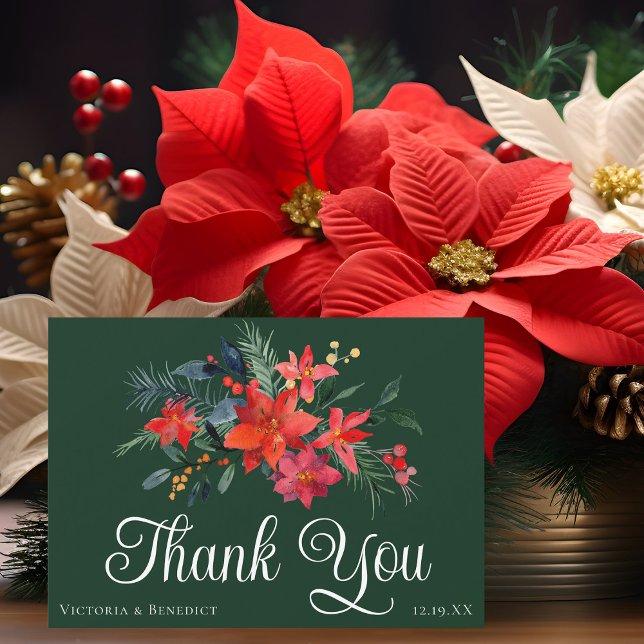 Carte De Remerciements Green Christmas Poinsettia Mariage de vacances Per (Créateur téléchargé)