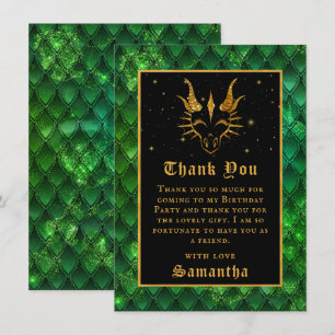 Carte De Remerciements Green Dragon Scales Gold Faux Parties scintillant 
