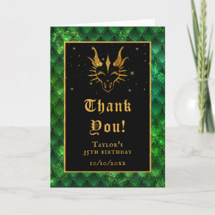Carte De Remerciements Green Dragon Scales Gold Faux Parties scintillant 