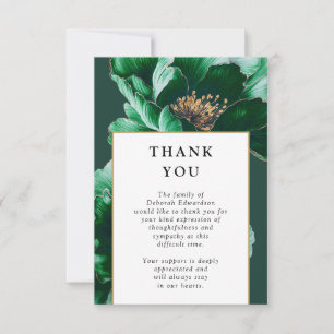Carte De Remerciements Green Elegant Floral Célébration De La Vie Funérai