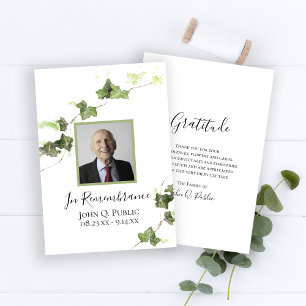 Carte De Remerciements Green English Vine Aquarelle couleur ivoire Sympat