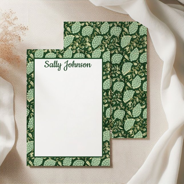 Carte De Remerciements Green Floral Block Print, Customized Stationery (Créateur téléchargé)