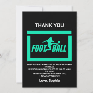 Carte De Remerciements Green Football Player Girl, Birthday Girl Team