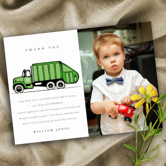 Carte De Remerciements Green Garbage Truck Enfants N'importe quel âge Ann (Créateur téléchargé)