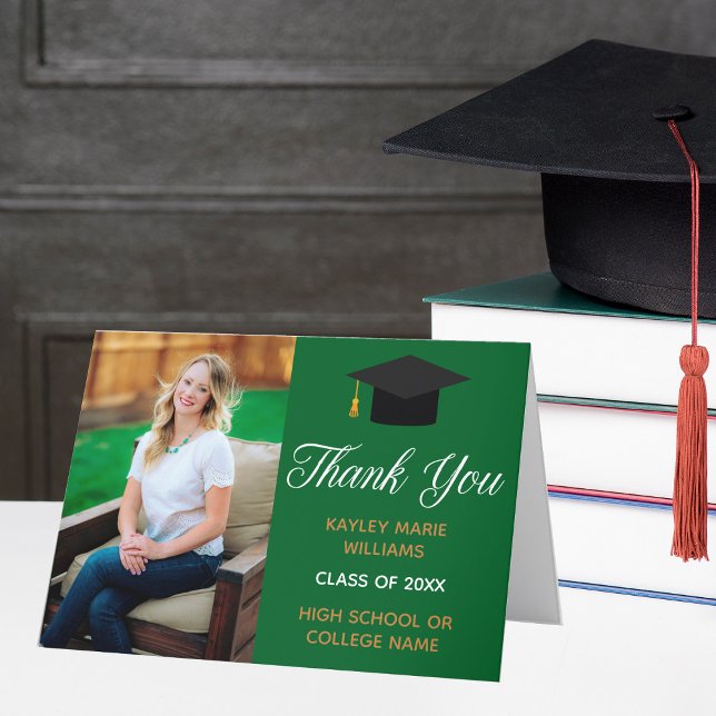 Carte De Remerciements Green Gold Graduation Photo 2025 Graduate (Créateur téléchargé)