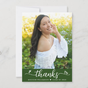Carte De Remerciements Green Graduation Photo Moderne Élégant Script Coeu