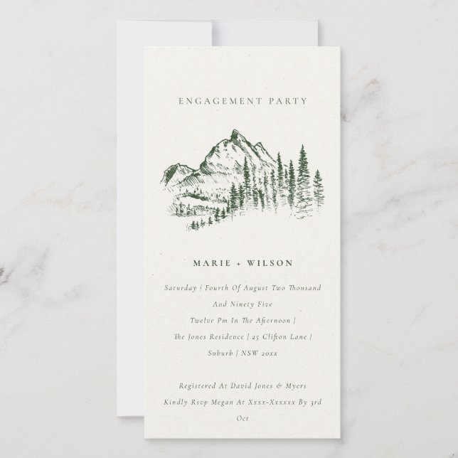 Carte De Remerciements Green Pine Woods Mountain Sketch Fiançailles Invit (Devant)