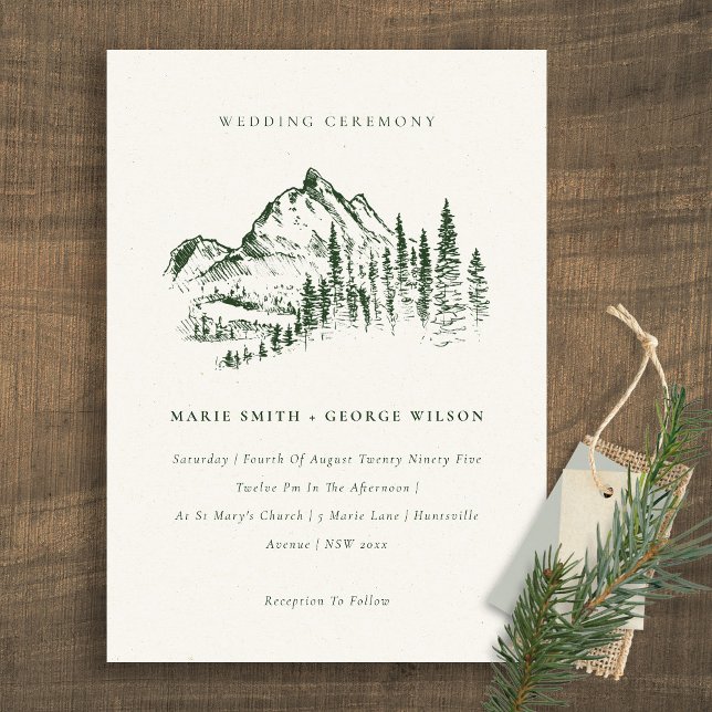 Carte De Remerciements Green Pine Woods Mountain Sketch Wedding Invitatio (Créateur téléchargé)