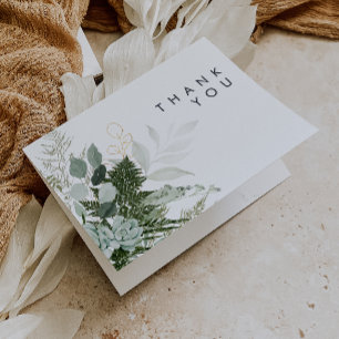 Carte De Remerciements Greenery and Gold Leaf Thank You Card