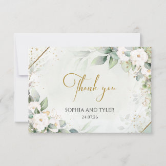 Carte De Remerciements Greenery Eucalyptus White Roses Wedding Thank You