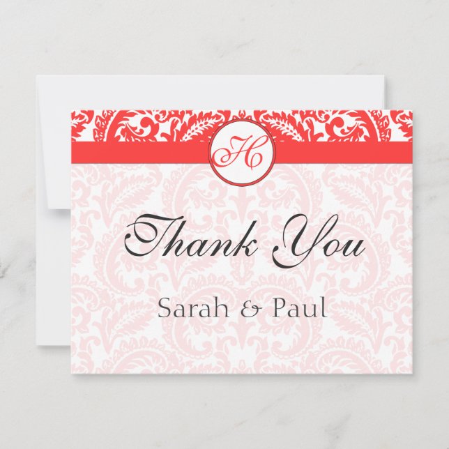 Carte De Remerciements Grenade Snapdragon Corail Mariage damassé (Devant)