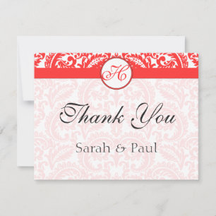 Carte De Remerciements Grenade Snapdragon Corail Mariage damassé