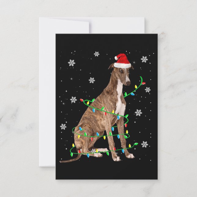 Carte De Remerciements greyhound, petit feu de Noël, père Noël (Devant)