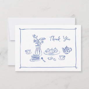 Carte De Remerciements Gribouillage Fantaisiste Doodle Thé Mariage Dessin