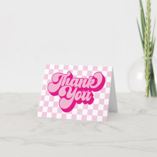 Carte De Remerciements Groovy Rétro Rose et Blanc à Damier 1er Anniversai