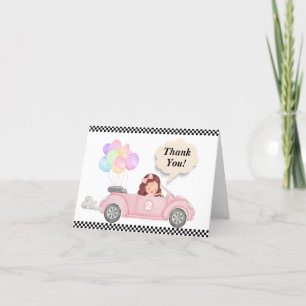 Carte De Remerciements Grossissant deux Fast Pink Race Car Girl 2e annive