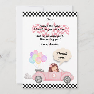 Carte De Remerciements Grossissant deux Fast Pink Race Car Girl 2e annive