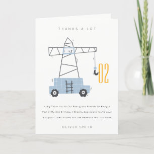 Carte De Remerciements Grue de construction mignonne pour enfants d'âge a