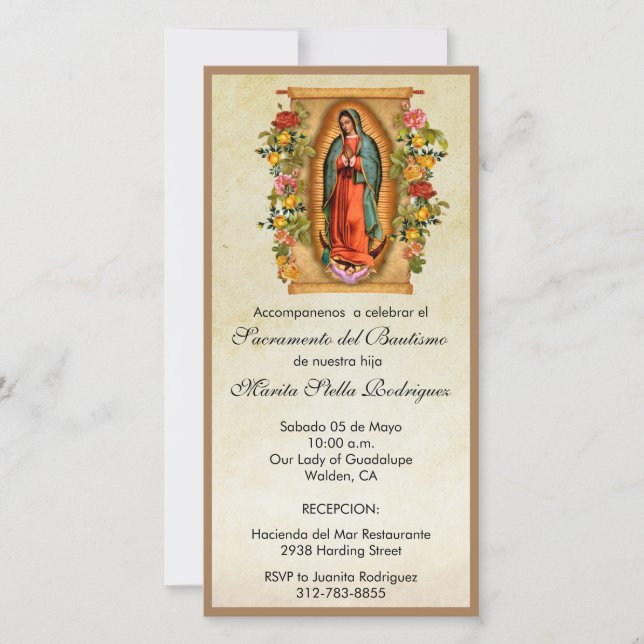 Carte De Remerciements Guadalupe Vierge Marie Baptême d'Espagne (Devant)