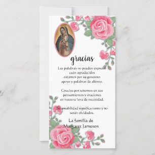 Carte De Remerciements Guadalupe Vierge Marie Condolence funéraire Espagn