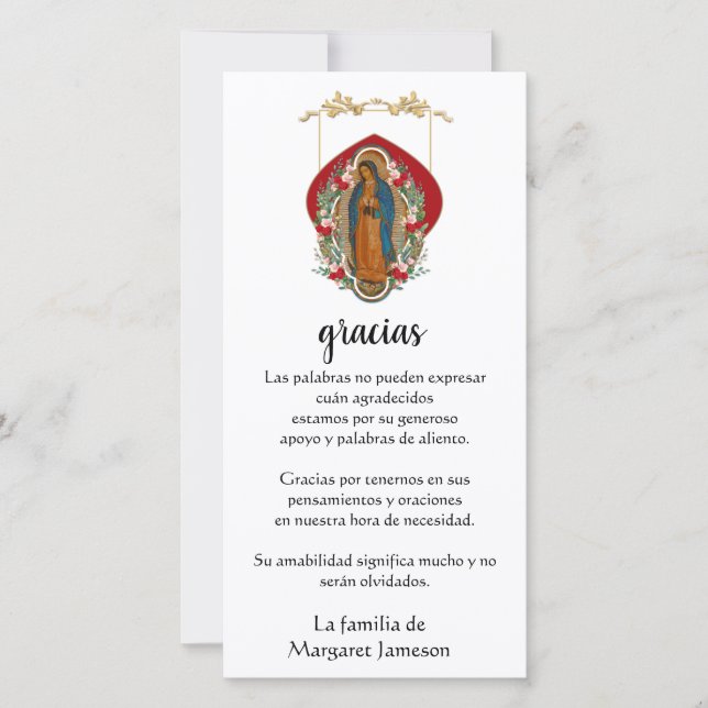 Carte De Remerciements Guadalupe Vierge Marie Condolence funéraire Espagn (Devant)