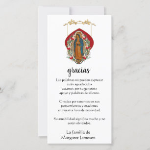 Carte De Remerciements Guadalupe Vierge Marie Condolence funéraire Espagn