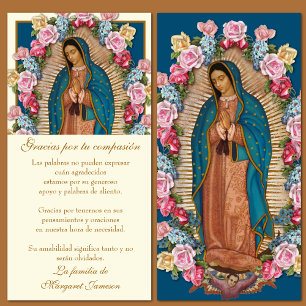 Carte De Remerciements Guadalupe Vierge Marie Condolence funéraire Espagn