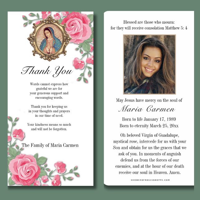 Carte De Remerciements Guadalupe Vierge Marie Condolence funéraire Espagn (Créateur téléchargé)
