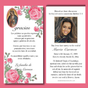 Carte De Remerciements Guadalupe Vierge Marie Condolence funéraire Espagn