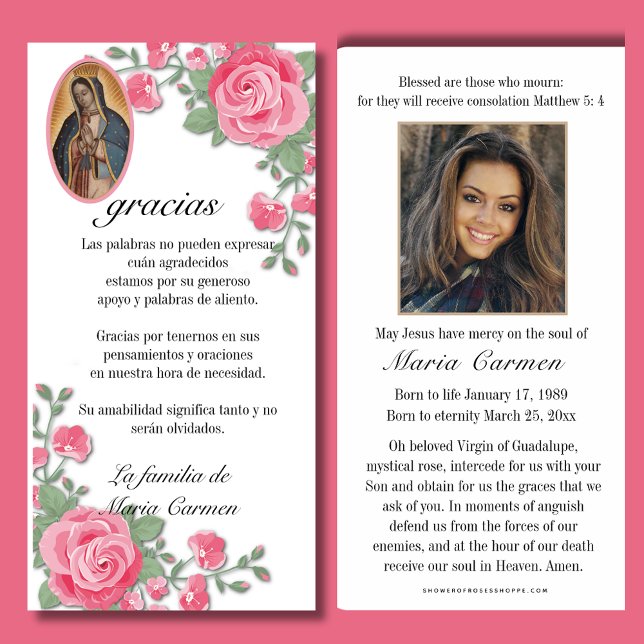 Carte De Remerciements Guadalupe Vierge Marie Condolence funéraire Espagn (Créateur téléchargé)