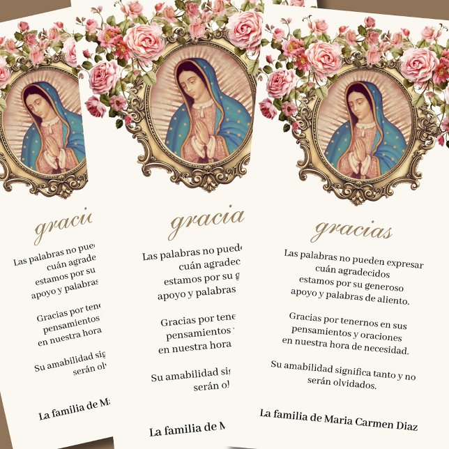 Carte De Remerciements Guadalupe Vierge Marie Condolence funéraire Espagn (Créateur téléchargé)