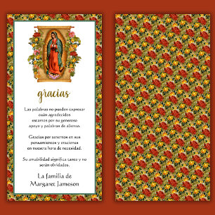Carte De Remerciements Guadalupe Vierge Marie Condolence funéraire Espagn