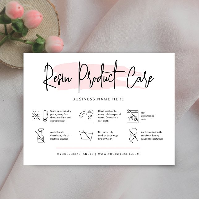 Carte De Remerciements Guide de soins de la résine d'aquarelle rose fémin (Créateur téléchargé)