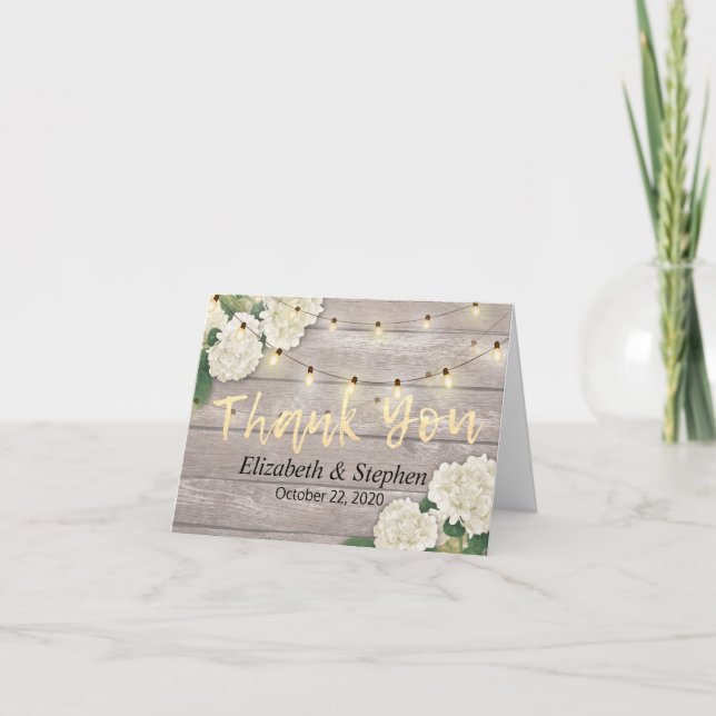 Carte De Remerciements Guirlandes de lumières florales en bois rustique p (Devant)