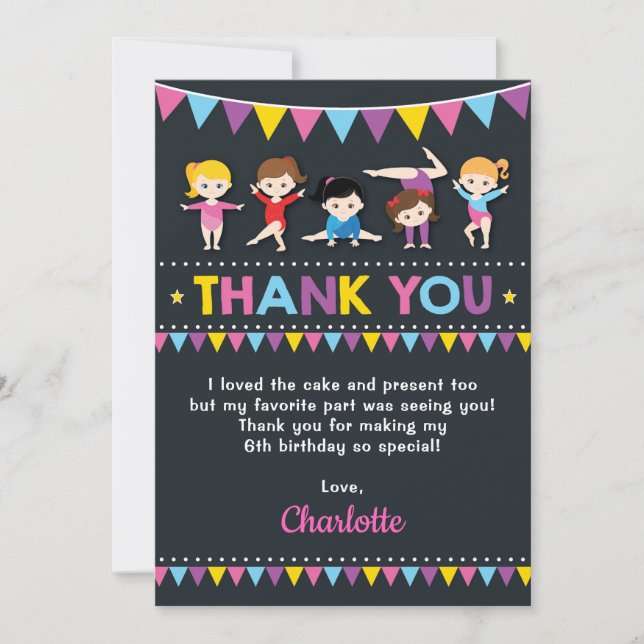 Carte De Remerciements Gymnase rose Girly de fête d'anniversaire de (Devant)