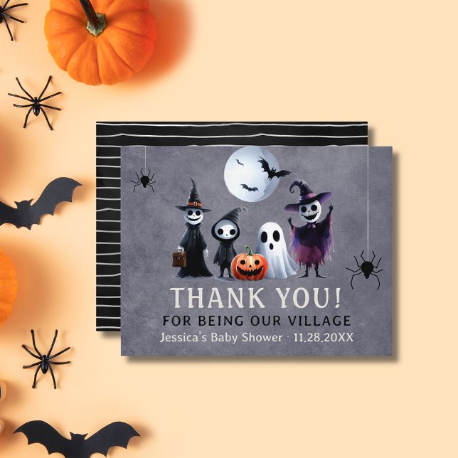 Carte De Remerciements Halloween Baby shower Haunted Village (Halloween Baby Shower Haunted Village Thank You Card)